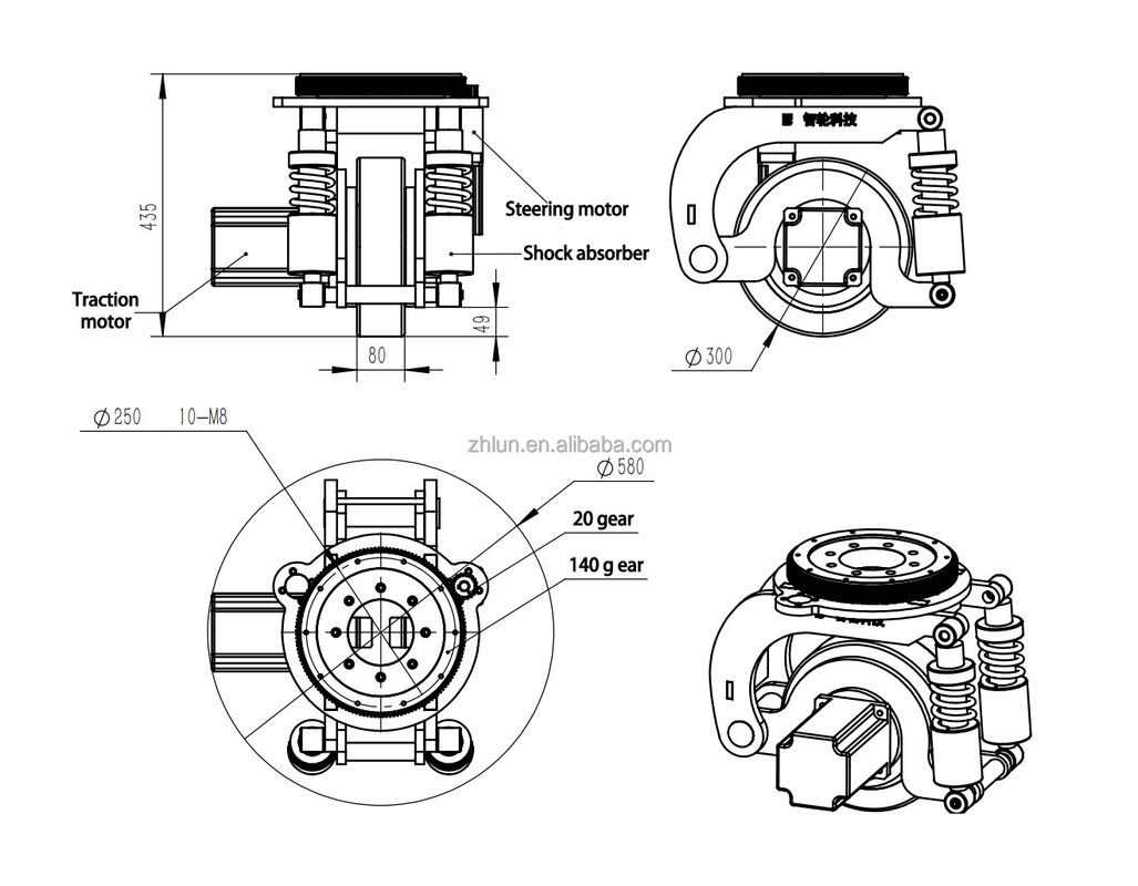 300mm DC ACモーター横の縦ドライブ車輪アセンブリ力Agvステアリング ドライブ車輪