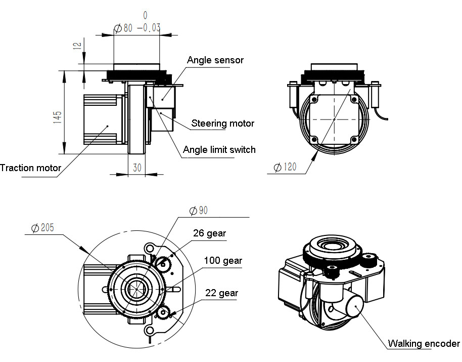 ZL-145 Agvの小型ハンドルの物質的な処理装置の部品の小さいomniの車輪